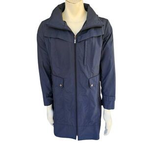 Cole Haan Men’s XL Navy Hooded Rain Jacket Long Coat Lightweight Windbreaker